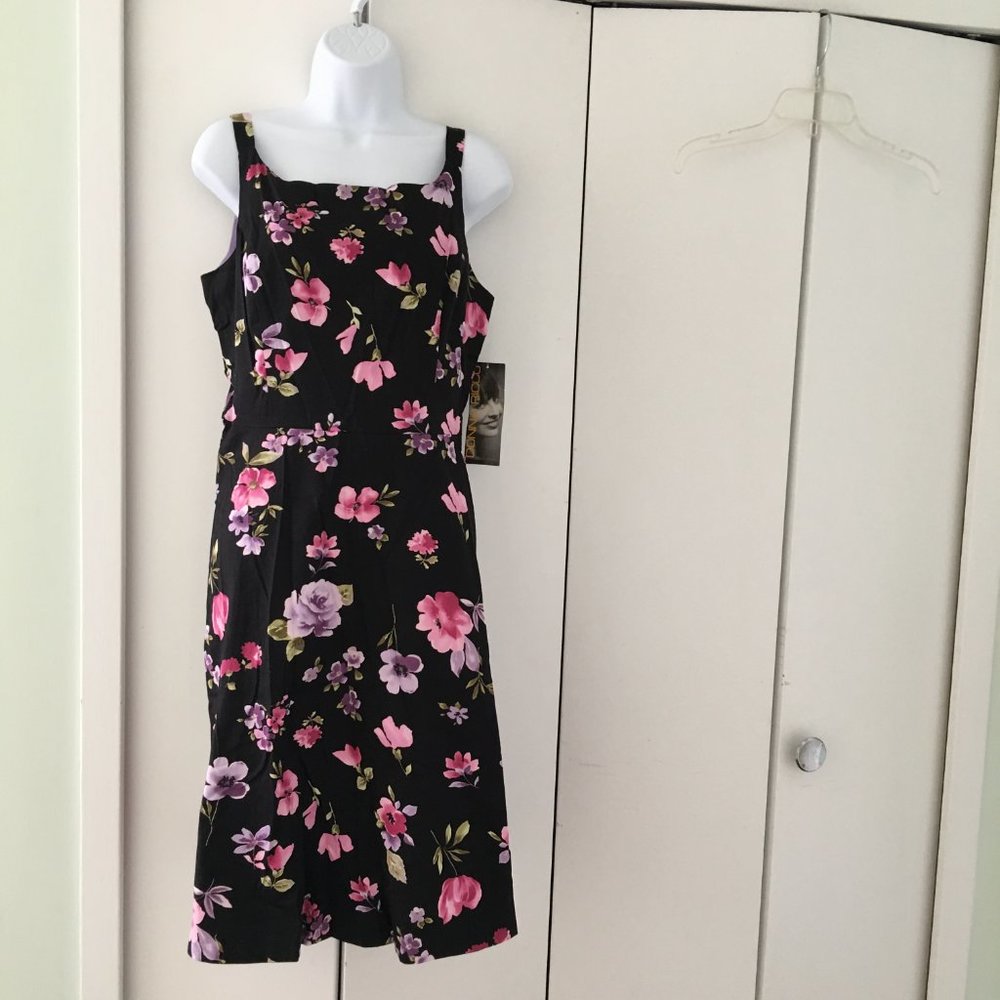 Donna Ricco Black Pink Cotton Floral Dress - NEW WITH TAGS